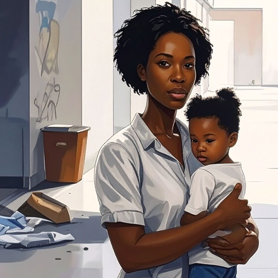 Mother and child alone