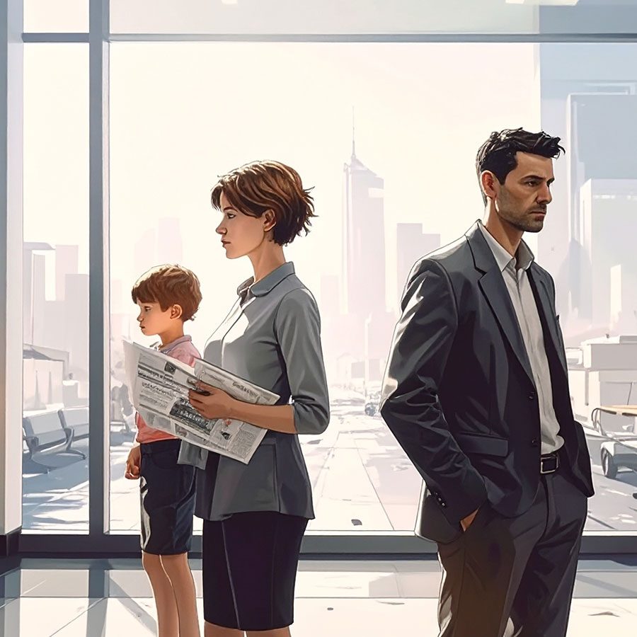 Mother and son back to back with Father